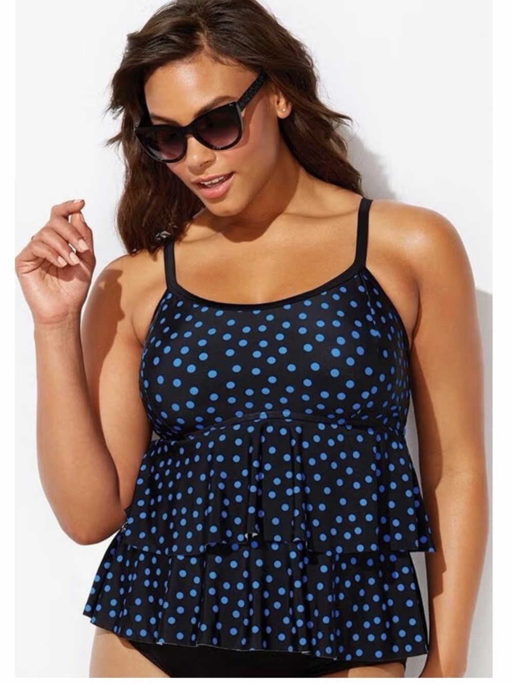 NWOT- Swimsuits for All Black & Blue Polka Dot Tankini Swim Top-Size 20